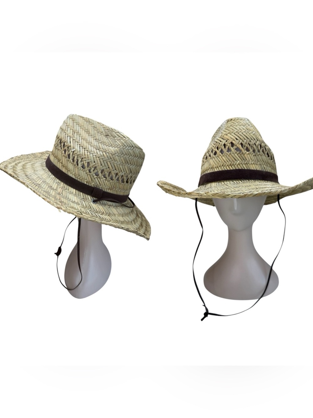 Broner Men's Ventilated Western Straw Hat with Chin Cord sz L